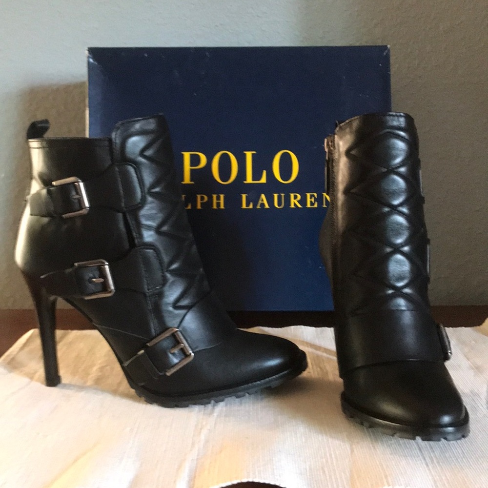 RALPH LAUREN Collection black leather 4” heel boot